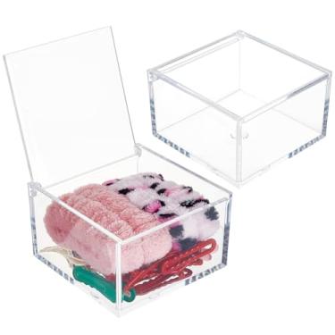 Imagem de BENECREAT 2 caixas transparentes com tampa articulada, caixas de armazenamento de acrílico 10 x 10 x 6 cm caixas quadradas organizadoras de poeira para presentes, joias, lembrancinhas de festa