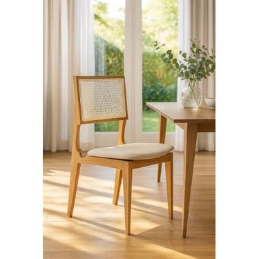 Imagem de Cadeiras Granada Kit 6 Estofadas Veludo Bege Sala De Jantar Tela Sextavada Mel