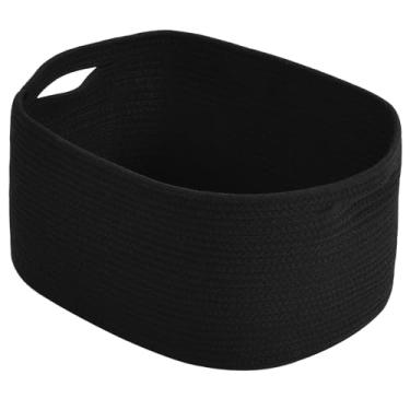 Imagem de ECDYQXVU Cestas de armazenamento de corda de algodão 38 x 25 x 23 cm, cestas decorativas de tecido para armazenamento, caixas de armazenamento dobráveis para berçário, lavanderia, toalha, roupas, livros (pacote com 1, preto)