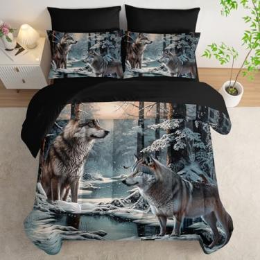 Imagem de AILONEN Conjunto de edredom de lobo da neve - 7 peças de cama macia para meninos - edredom de solteiro, lençol com elástico, lençol de cima, 2 fronhas, 2 fronhas - decoração de quarto de vida selvagem