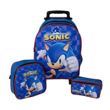 Imagem de Kit Mochila Escolar Infantil Rodinhas Sonic Azul - DB