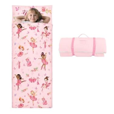 Imagem de Saco de dormir infantil com almofada removível, grande saco de dormir dobrável para meninas e meninos, bolsa de dormir fácil de limpar com zíper duplo para acampamento, escola, pré-escola, creche, 139