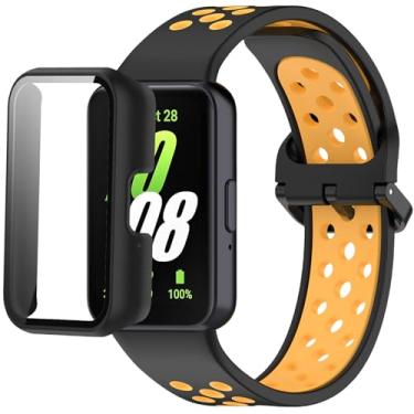 Imagem de Pulseiras de silicone compatíveis com Samsung Galaxy Fit 3 SM-R390, com capa de PC, impermeável, para relógio esportivo, tiras macias e respiráveis para homens e mulheres
