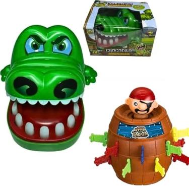 Imagem de Kit 2 Brinquedos Jogo Barril Pula Pirata E Jacaré Clocodilo Morde Dedo Croc Croc