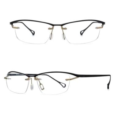 Imagem de VFDHN Armação de óculos de titânio masculina, óculos de grau sem aro, ultraleve (preto dourado C5)
