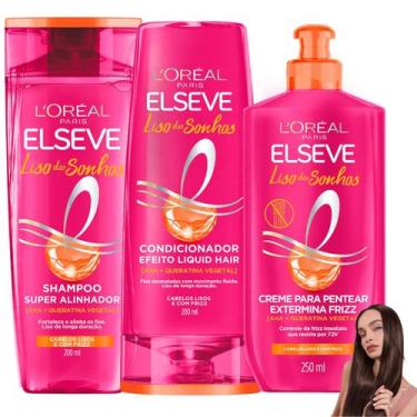 Imagem de Kit Novo Liso Dos Sonhos Elseve Creme Pentear Extermina Friz - L'oreal