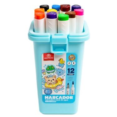 Imagem de Canetinhas Marcadoras com 12 Cores – Duas Pontas Fina e Larga, À Base de Água e Fácil de Usar