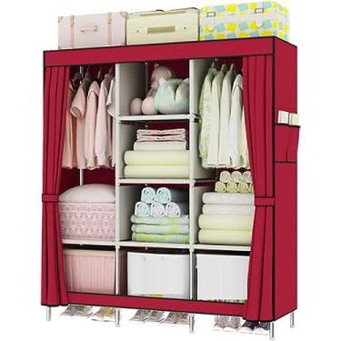 Imagem de Guarda-roupa Portátil Cvas, Guarda-roupa De Tecido Com Bolsos Laterais E Trilhos De Cintura, Armário Dobrável Para Quarto, Purple, 128x45x170cm