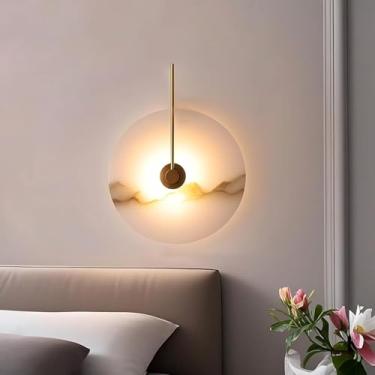 Imagem de Luz De Parede Decorativa Arte Moderna Lâmpada De Parede De Mármore Led Lâmpada De Pedra Natural Redonda Interna 3000k Fácil Diy Luminárias De Parede Para Quarto De Cabecei, Gold, 16cm