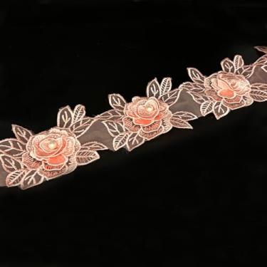 Imagem de 1 jarda flores com acabamento de renda flores com contas brancas de pérola bordada, tecido com apliques florais fita de renda para casamento, vestido de noiva, decoração de roupas, artesanato de