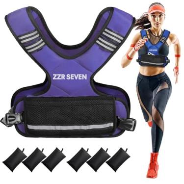 Imagem de ZZR SEVEN Colete ponderado para mulheres e homens, 1,8 a 4,5 kg, 5 a 9 kg, colete ponderado ajustável com 6 pesos de areia de ferro, colete de corrida para treinamento de força, treino, corrida