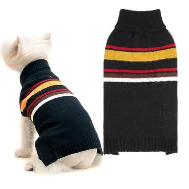 Imagem de PAWCHIE Suéter de cachorro para animais de estimação pequenos a grandes, casaco quente de gola rolê com orifício para trela, roupa de malha elástica para meninas, meninos, filhotes, gatos, preto, P