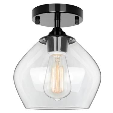 Imagem de Luminária de teto moderna de montagem semiembutida com persiana de vidro transparente, luminária industrial próxima ao teto, luminária de teto suspensa para corredor, quarto, sala de jantar, entrada