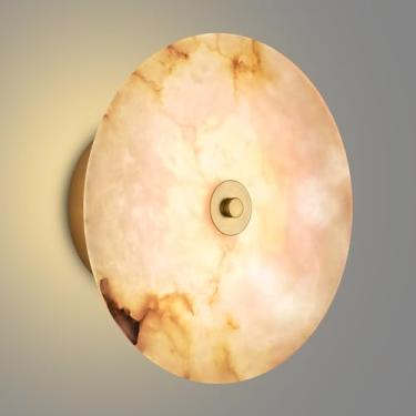 Imagem de Arandela de parede de alabastro natural redonda de 9,84 polegadas decoração de pedra de mármore para parede, lâmpada de parede moderna de LED com fio 3CCT regulável para quarto, sala de estar