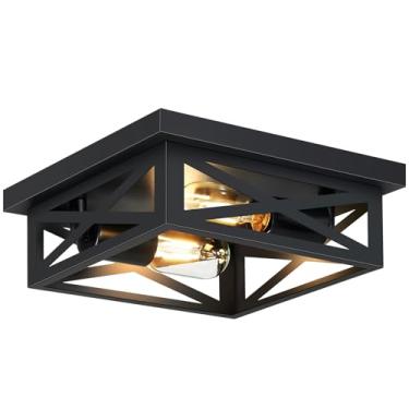 Imagem de SKEJAO Luminária de teto de montagem embutida preta, teto de luminária de corredor quadrado, montagem de teto para casa de fazenda, cozinha, hall, quarto, 1 pacote