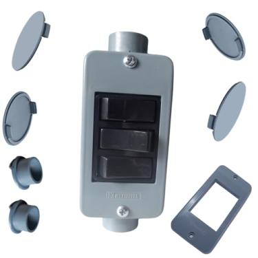 Imagem de KIT Interruptor Triplo Preto + Condulete Sobrepor 4/2pol + Placa + Adaptadores 1/2pol (Cinza)