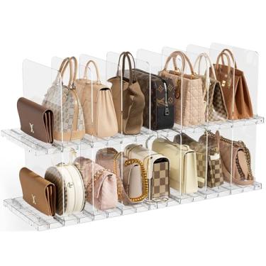 Imagem de JOYZAN Organizador de bolsa empilhável para armário, divisórias de prateleira ajustáveis para armário, organizador de bolsa de acrílico transparente, organizador de bolsa de mão destacável, divisórias