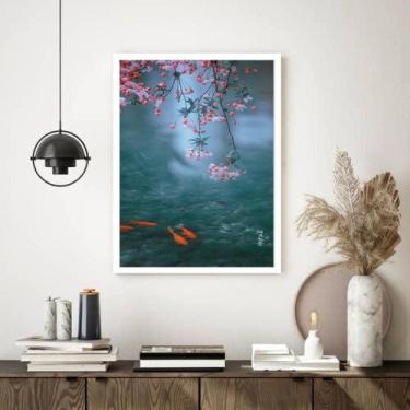 Imagem de Quadro Decorativo Peixinhos Dourados Lago Cerejeira 70x50cm - Quadros 