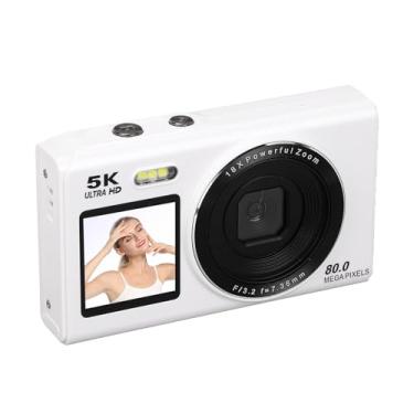 Imagem de Asixxsix Câmera Digital de 5k 80MP, Câmera Profissional de Vlogging de Lente Dupla Com Tela UHD de 2,8 Polegadas e Zoom de 18x, para Fotógrafos Iniciantes Adolescentes Transmissão (WHITE)