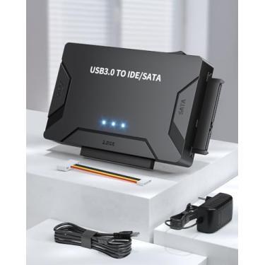Imagem de POSUGEAR Adaptador USB 3.0 para IDE e SATA, conversor de ultra recuperação de leitor de disco rígido externo para disco rígido HDD/SSD universal de 6.3 cm/8.9 cm, adaptador de disco rígido incluído