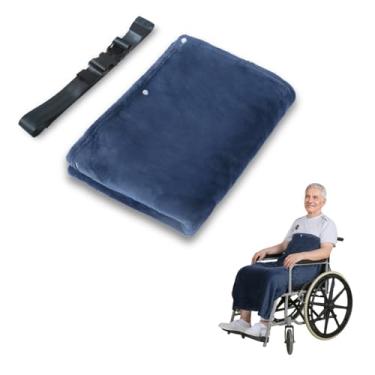 Imagem de EHUELDER Cobertor para cadeira de rodas com arnês - antiderrapante ajustável para idosos e adultos, cobertores de flanela de lã conversíveis para cachecol/poncho, leve para cuidados diários (azul