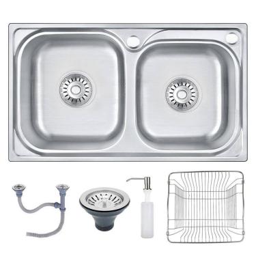 Imagem de Cuba Dupla Cozinha Completa 68X39Cm Aço Inox Prata