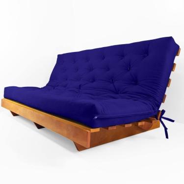 Imagem de Sofá Cama Futon L Acquablock Azul Royal Madeira Nobre Maciça