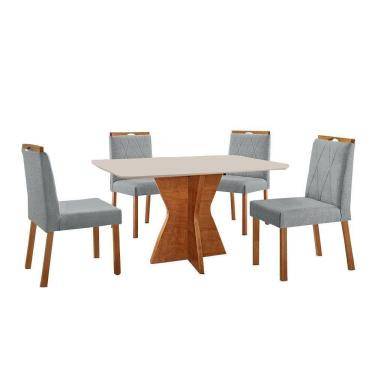 Imagem de Conjunto Sala De Jantar Mesa Madri 120x80cm Tampo Retângular Vidro Off White Com 4 Cadeiras Bela Linho Cinza