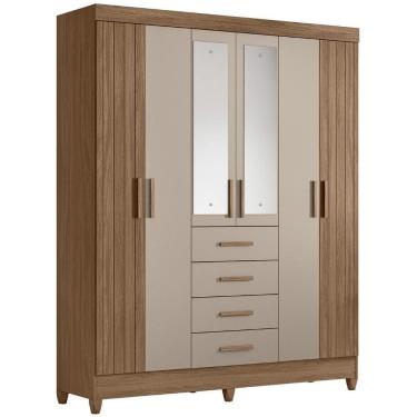 Imagem de Guarda Roupa Casal 165cm Com Espelho Khani Carvalho/fendi Z17 - Mpozenato
