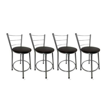 Imagem de Kit 4 Banqueta Balcão Baixa Prata Bistrô Gourmet Cozinha Bar - FortMix