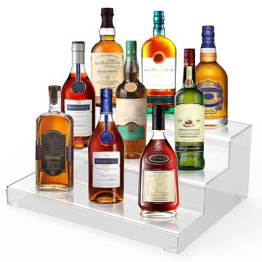 Imagem de Prateleira de exibição de garrafa de licor, suporte de exibição de acrílico transparente, prateleiras de bar para garrafas de bebidas, organizador de prateleira de 3 níveis para figuras de álcool,
