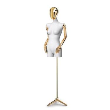 Imagem de Mannequin Altura ajustável de 60,62-78,74 pol. para modelos de varejo humano, cabeça e braço de galvanoplastia rotativos, torso de manequim(Gold,Triangle)