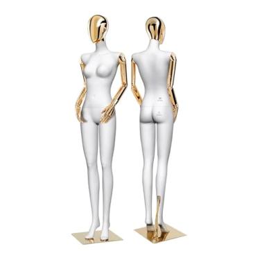 Imagem de Mannequin Manequins femininos de varejo vestem corpo inteiro - 72,83 pol. Cabeça de manequim realista com rotação de braço e base de metal(Gold)