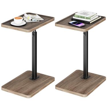 Imagem de LAKEMID Conjunto de 2 bandejas de TV, bandeja de apoio de braço para sofá, bandeja de TV ajustável em altura, mesa de canto C para sofá, cama, cadeira ou espaços pequenos, marrom rústico