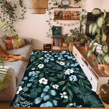 Imagem de Tapete floral para sala de estar, 1,7 x 1,8 m, lavável, vintage, padrão de folhas, antiderrapante, tapete de lã sintética para entrada, quarto, cozinha, sala de jantar