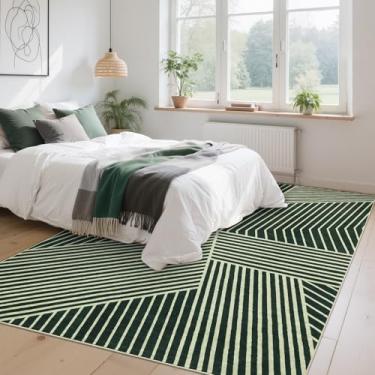 Imagem de GlowSol Tapete grande lavável 22,5 x 30,5 cm moderno geométrico antiderrapante, tapete dobrável neutro de pilha baixa, revestimento de piso macio que não cai, tapete impresso com listras abstratas