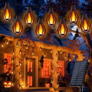 Imagem de iBaycon Luzes solares de Dia das Bruxas ao ar livre à prova d'água, 10 lâmpadas de LED cintilantes com cordão de luz para jardim, quintal, pátio, decorações de Halloween (branco quente)