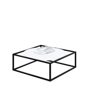 Imagem de Mesa De Centro Sala 64x64x33cm Aço Preto e Madeira Industrial Moon - D