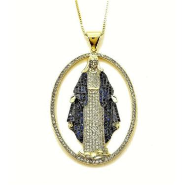 Imagem de Colar Medalha Nossa Senhora Das Graças Zirconias Banho De Ouro 18k 432