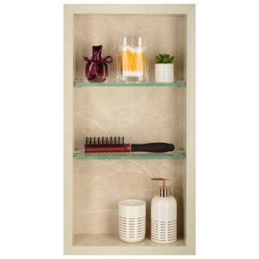 Imagem de Nicho Para Banheiro Em Porcelanato Polido Com Prateleira De Vidro (Beg