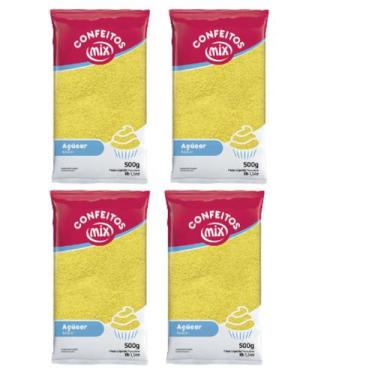 Imagem de 04 Açúcar Colorido Algodão Doce Pipoca Doces Bolo 2kg Mix, Amarelo