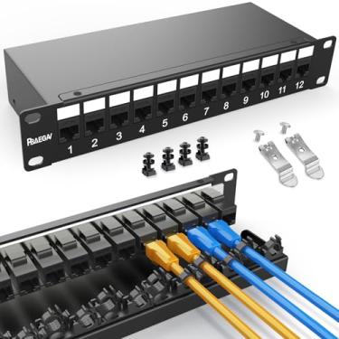 Imagem de PBAEGAV Patch Panel de 12 portas 【Certificação CE】 Painel de remendo de rede Ethernet Cat6A de 10 Gbps com Keystone RJ45 em linha e barra de gerenciamento de cabos, montagem em rack ou montagem na