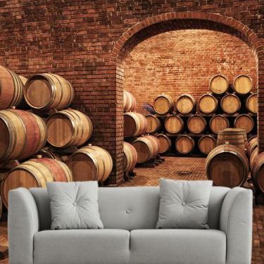 Imagem de Papel de Parede Vinho Barril Bebida Vinícola Sala Adesivo - 217pcm - A