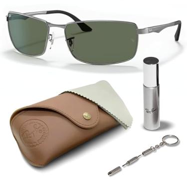 Imagem de Ray-Ban RB3498 Óculos de sol retangulares com kit de óculos – protetores de nariz ajustáveis – Óculos de sol retrô formais e casuais ideais, Cinza (004/71 | 64 mm), 64 mm
