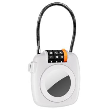 Imagem de Versão atualizada trava de combinação de suporte AirTag, cadeado de zíper reconfigurável com cabo, cadeado de corpo de liga com capa AirTag, trava de bagagem de viagem antiperda com suporte AirTag