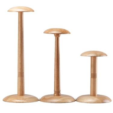 Imagem de OUFEIJIA Pacote com 3 tamanhos de madeira maciça, suporte para chapéus, guarda-roupa, expositor de peruca, suporte para área de trabalho, chapéu, loja de roupas