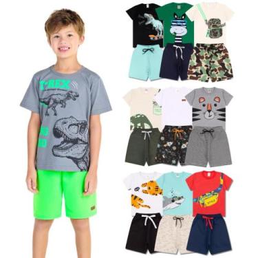 Imagem de Kit 10 Peças de Roupas infantil para Menino 5 Camisetas 5 Bermudas Kit
