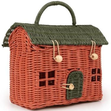 Imagem de KOLWOVEN Cesta de armazenamento de casa de vime com tampa - Mouse em uma caixa - pequena casa de boneca - organizador de prateleira decorativo tecido à mão fofo, feito à mão, decoração de presente,