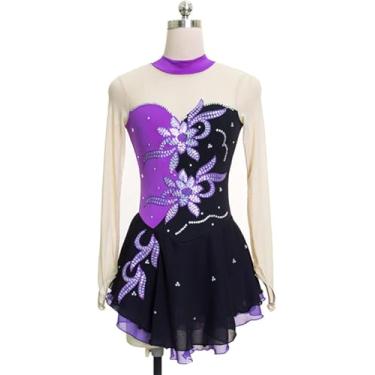 Imagem de Vestido De Patinação No Gelo Para Meninas Crianças, Mulheres Adulto Strass Brilhante Com Mangas Na Ponta Dos Dedos, Body De Costas Abertas Para Ballet, Dança, Ginástica, Collant, Purple, S