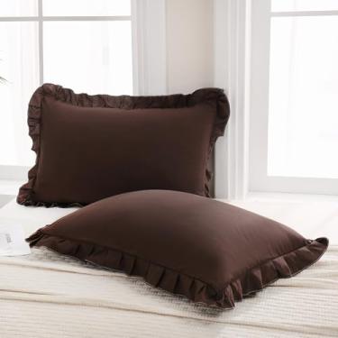 Imagem de Merryword Fronhas padrão marrom escuro 51 x 66 cm chocolate bonito conjunto de 2 fronhas macias chiques com babados
